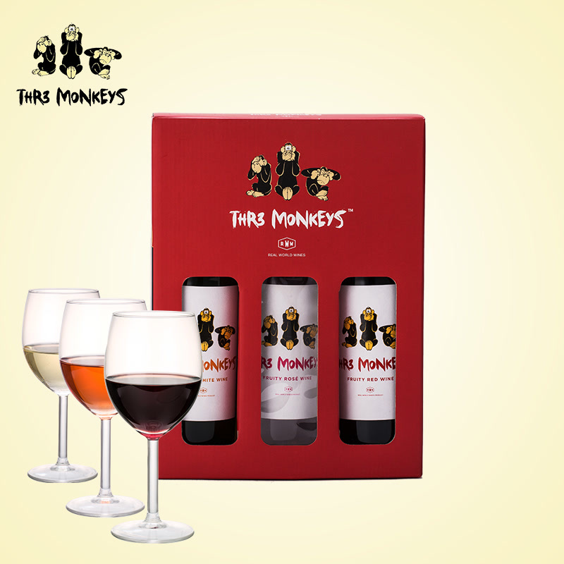 三只猴子葡萄酒 进口葡萄酒组合装750ml*3
