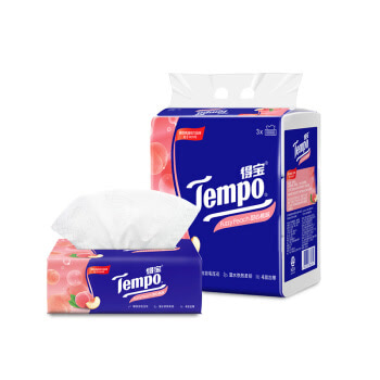 得宝(Tempo) 抽纸 4层加厚纸巾 90抽*3包 甜心桃味