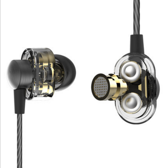 phb四核双动圈单元耳机入耳式带麦HIFI音乐耳机通用线控耳机