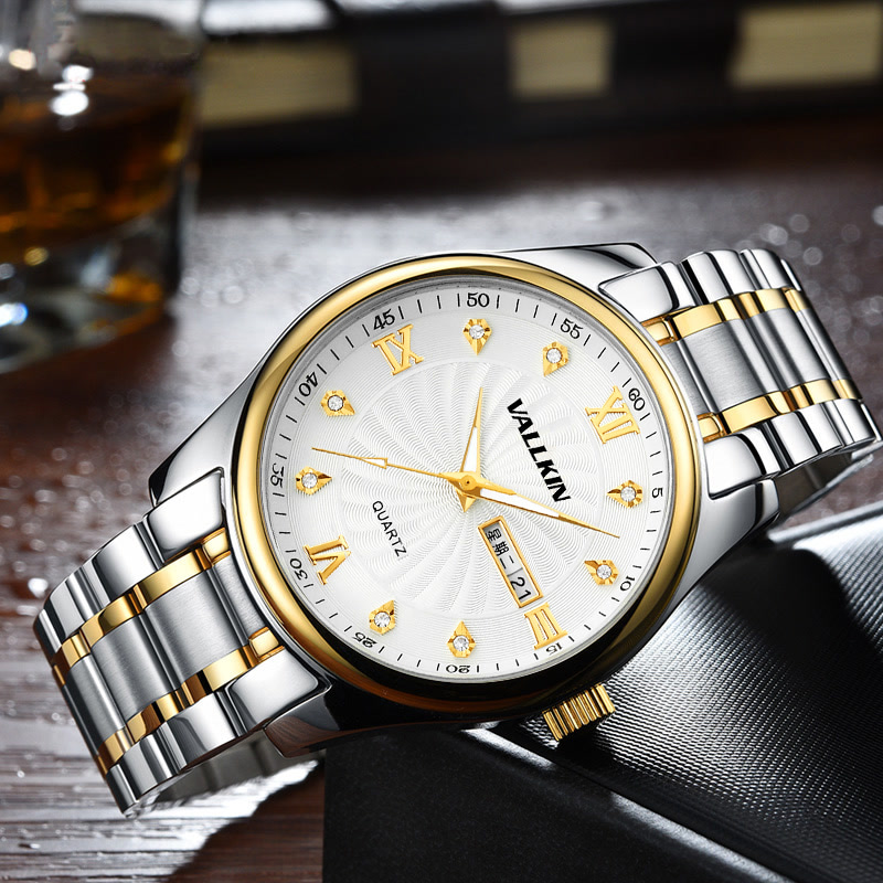 时尚商务男士防水日历超薄钢带手表