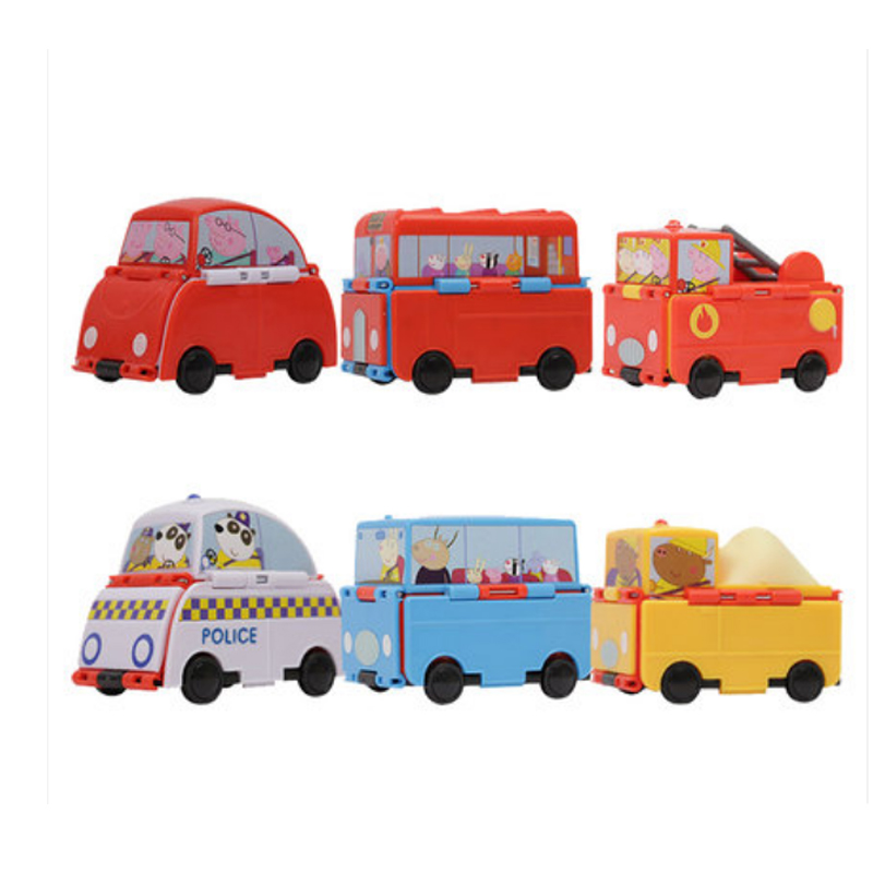 小猪佩奇玩具套装小朱佩琪趣变校车巴士家庭车警车消防正版过家家